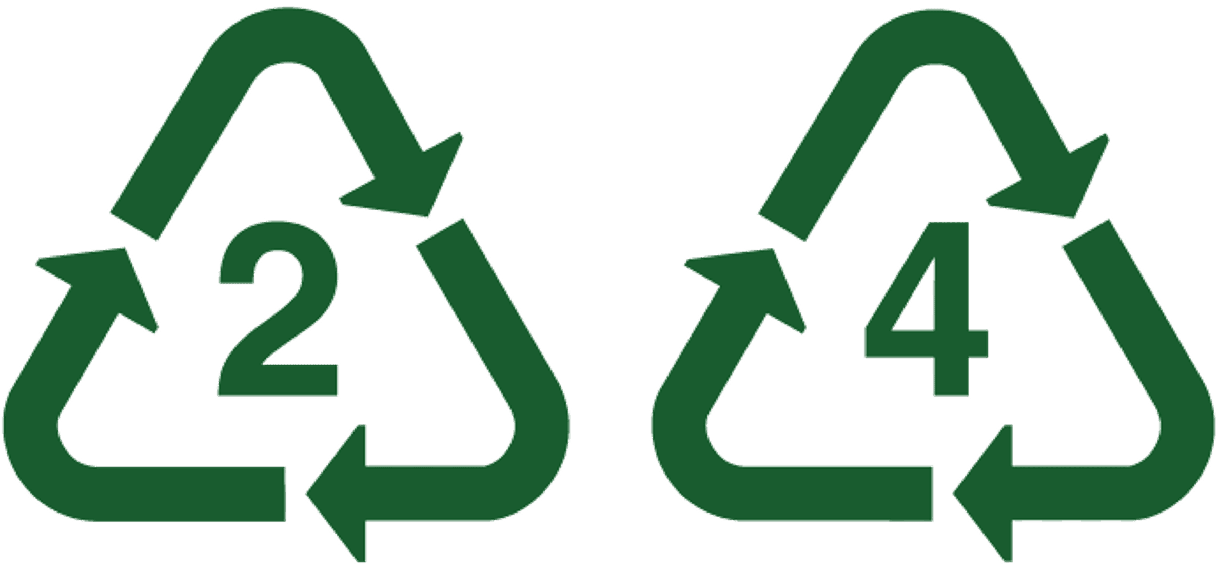 2 號回收標誌（HDPE）與 4 號回收標誌（LDPE）